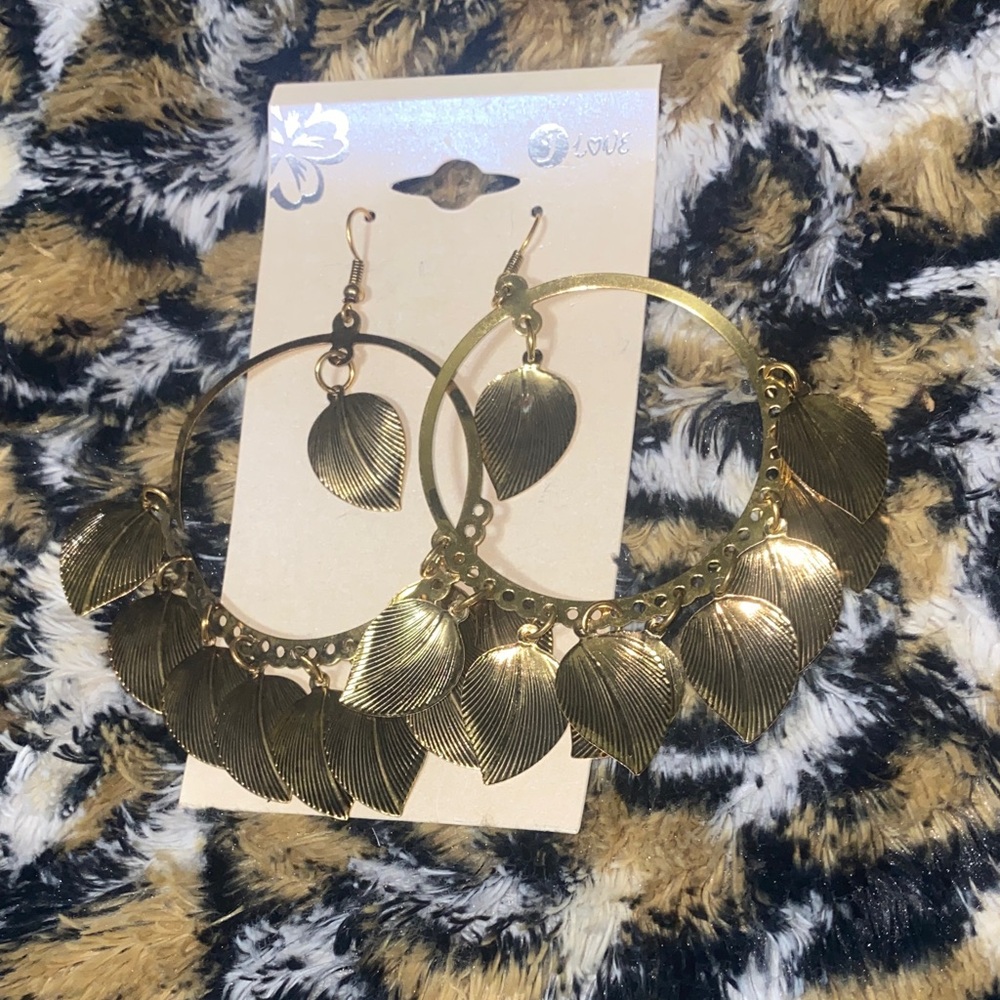 J Love Gold Leaf Dangling Hoop Earrings
